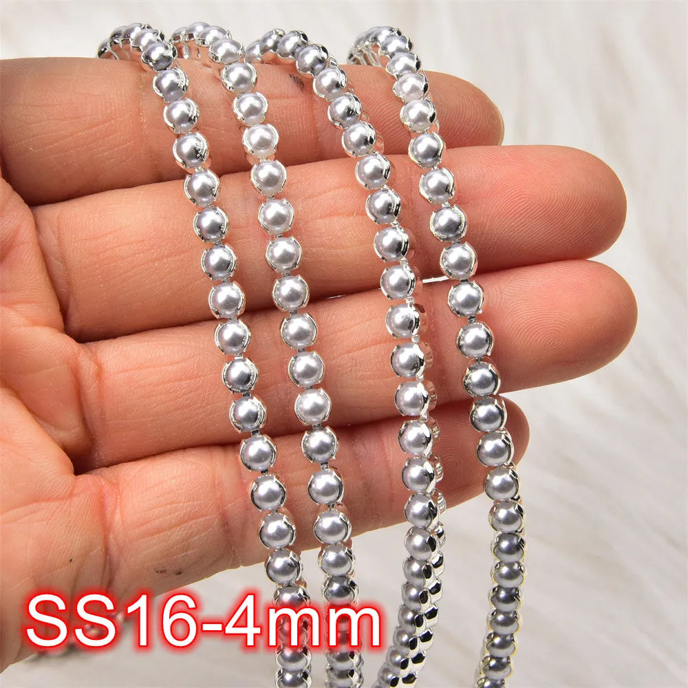 High Quality 10 Yards Rhinestone Gold Claw Chain Sewing 3-6mm Strass Clear Crystal With Silver Base Cup Trim for Wedding Dress